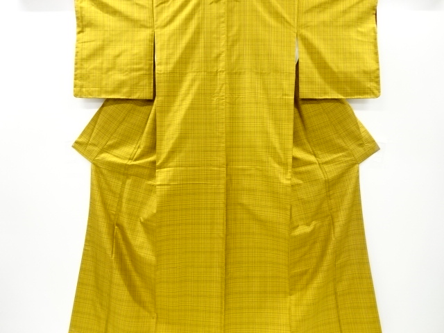 リサイクル　未使用品　米沢黄八丈格子織出着物